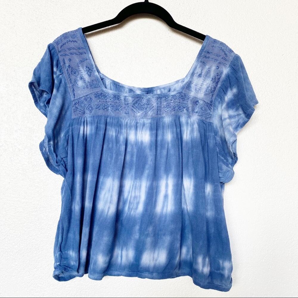 Hollister Embroidered Square Neck Tie Dye Top Size Small